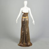 Medium 2000s Strapless Sequin Gown Leopard Evening Dress Goddess Formal Puddle Train