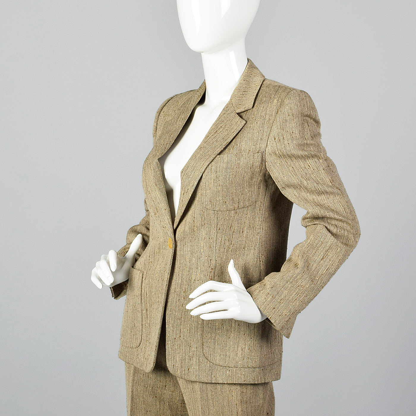 1990s Max Mara Tan Herringbone Two Piece Pant Suit