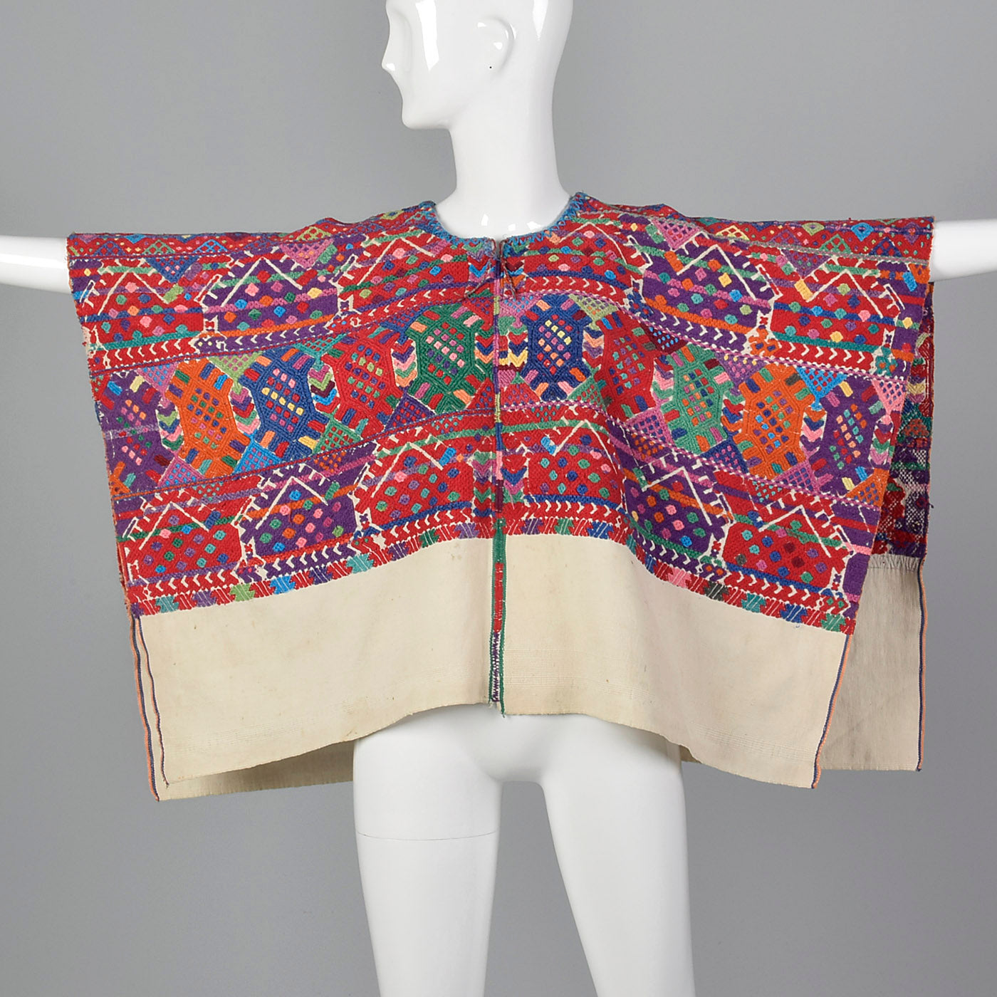 1930s Bohemian Hand Loomed Cotton Huipil Poncho