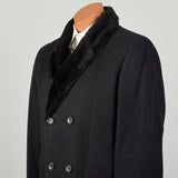 Large 1970s Coat Charcoal Black Faux Fur Double Breasted Winter