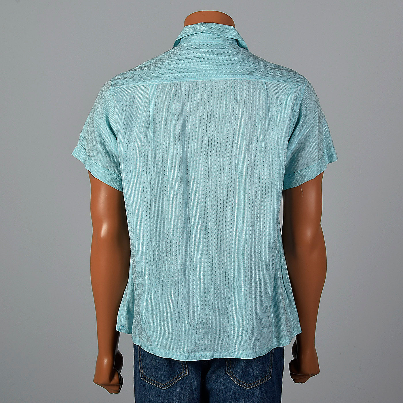 1950s Mens Light Blue Rayon Shirt