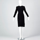 1980s Oscar de la Renta Black Velvet Dress with Rainbow Rhinestones