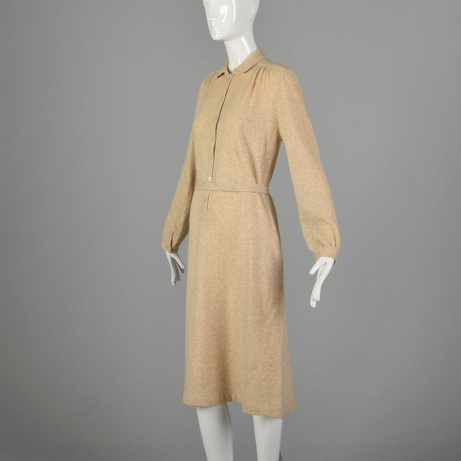 Beige Dynasty Belted Sweater Dress