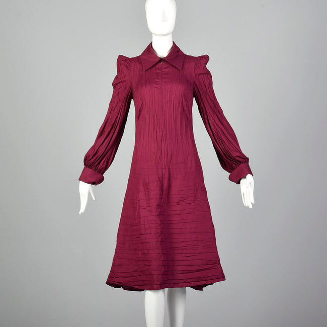 2010s Pleated Magenta Dress