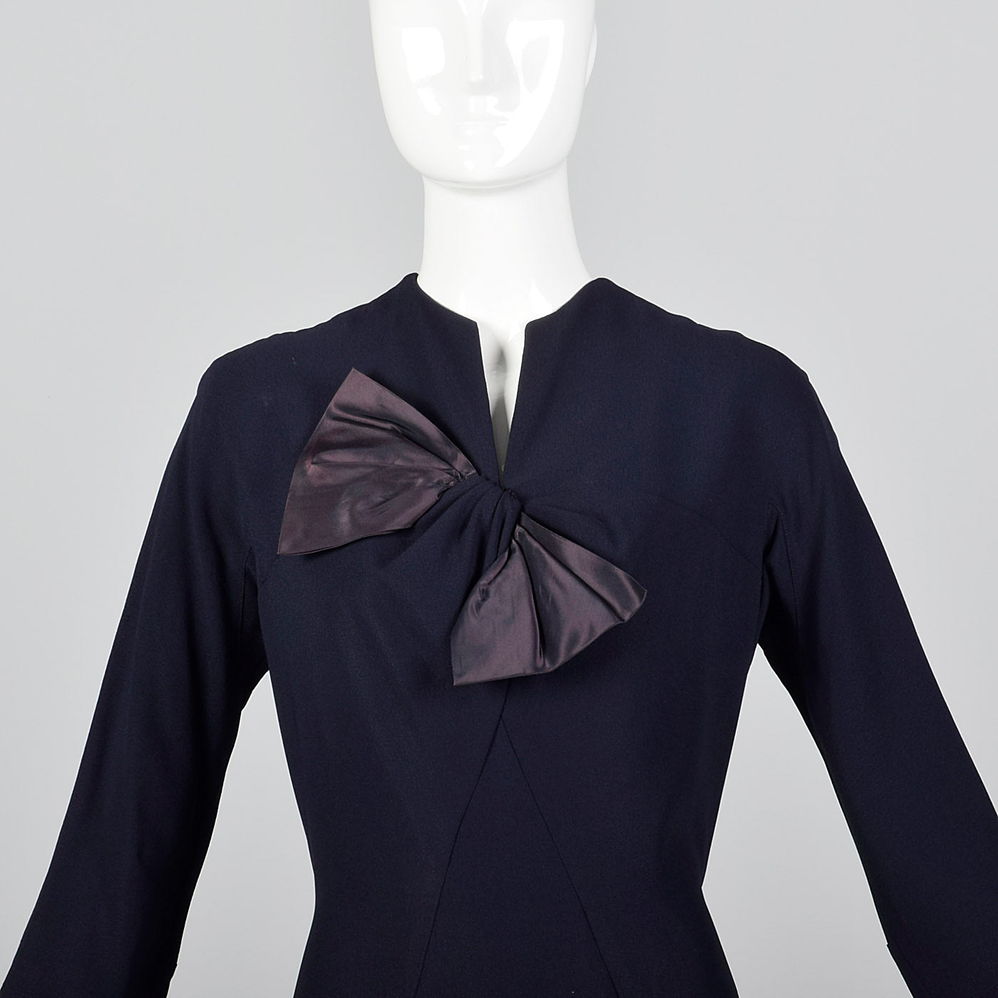 1950s Navy Blue Dress with Bow Detail