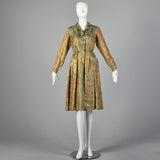 XXS Saks Fifth Avenue 1950s Green and Gold Floral Dress