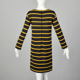 Small 1960s Goldworm Mod Striped Dress Long Sleeve Gray Yellow Knit