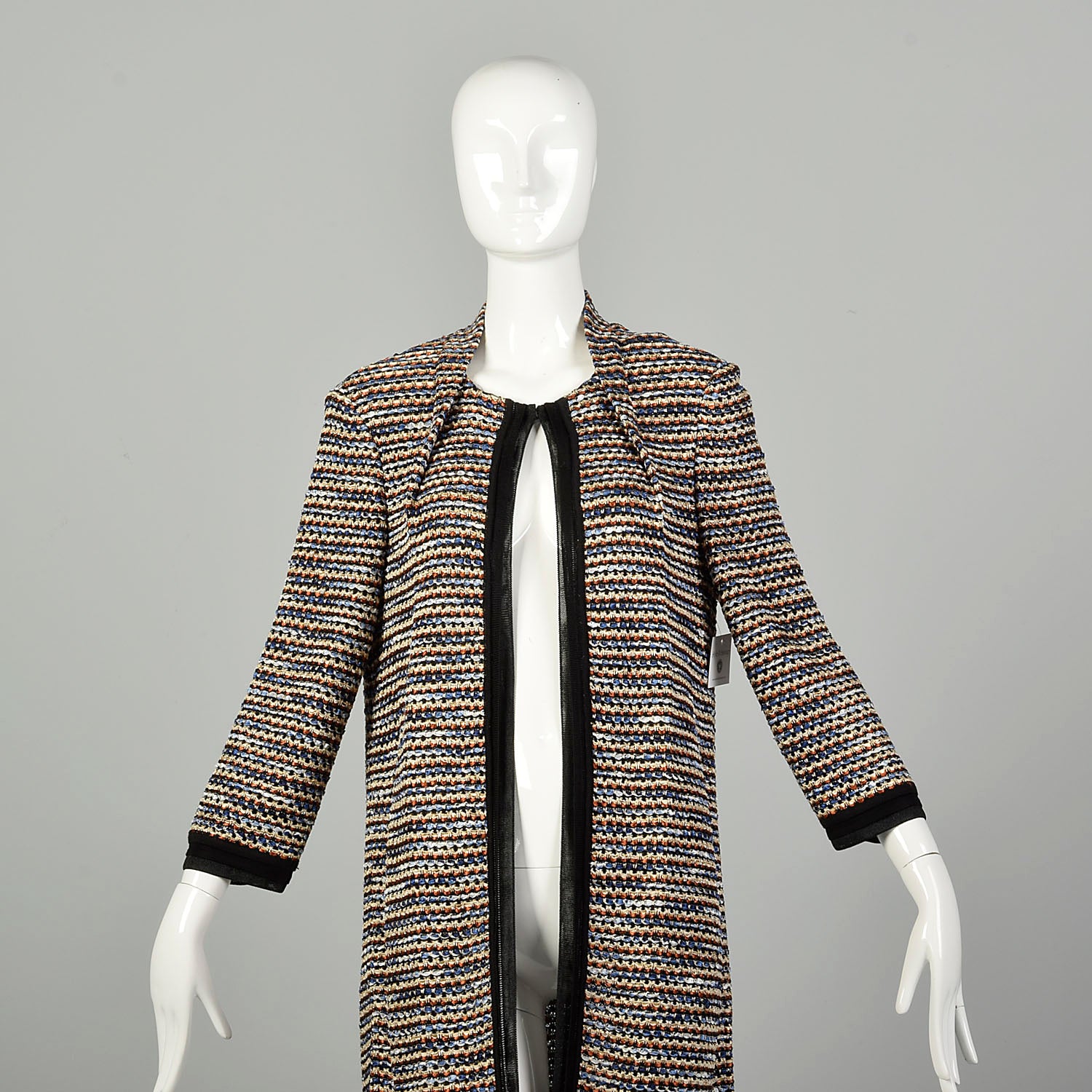 Small-Medium 2010s St.John Couture Sweater Loose Clutch Coat Multicolor Stripe Jacket