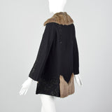 XXS 1920s Embroidered Wool Jacket with Rabbit Fur