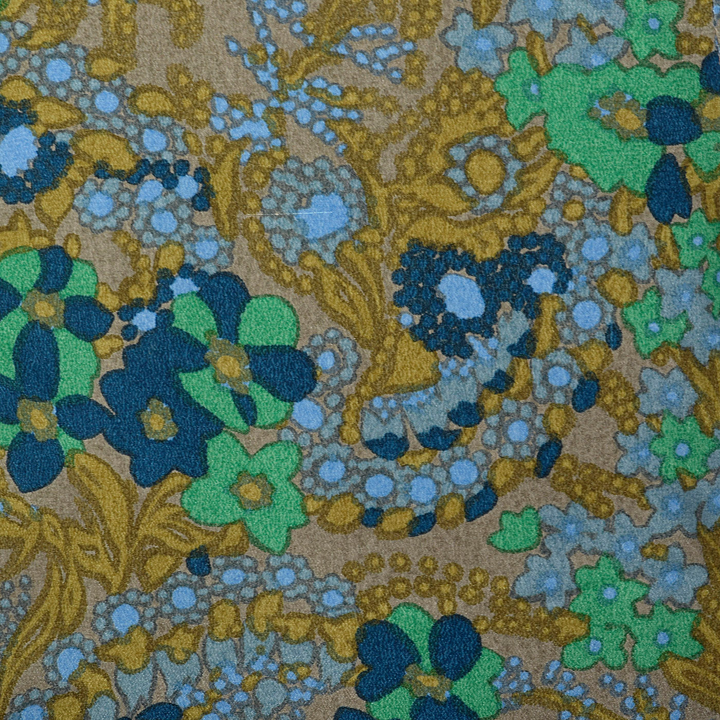 1960s Green and Blue Floral Dress with Mandarin Collar