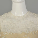 Small 1970s William Pearson Dress Cream Lace Bell Sleeve Bohemian Bridal Wedding