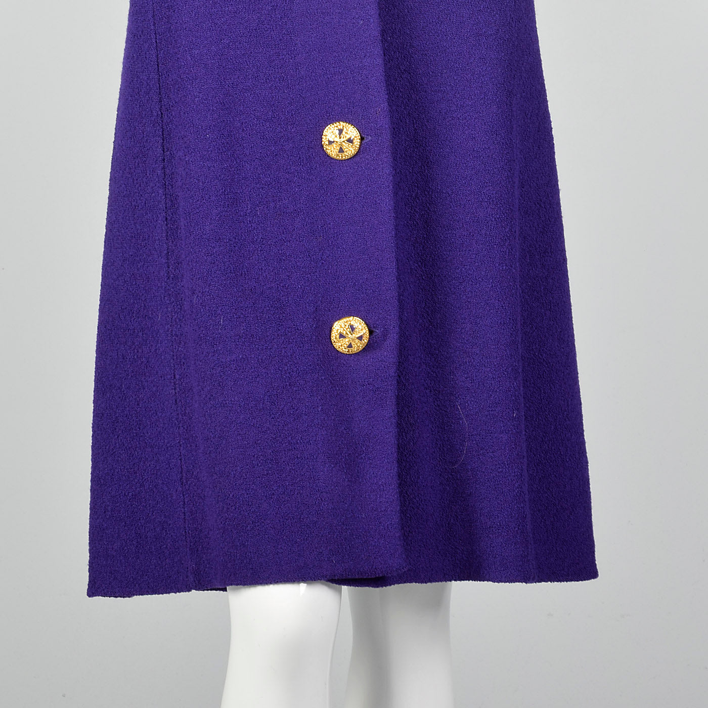 1980s St John Purple Knit Dress with Shoulder Pads and Gold Button Front