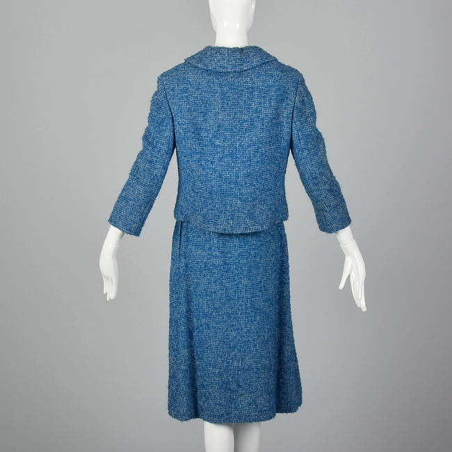 1960s Tweed Skirt Suit in Beautiful Blue