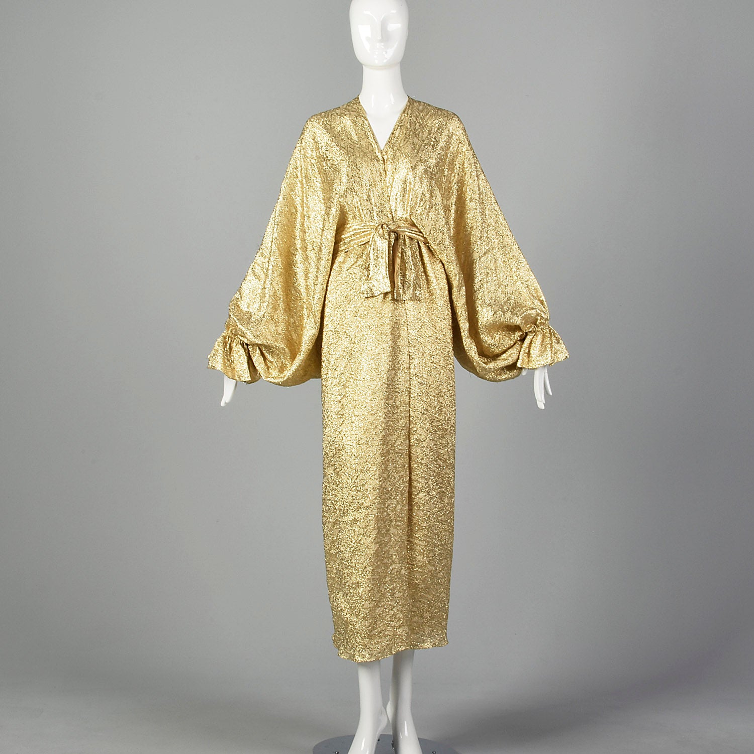 1970s Metallic Gold Evening Dress with Balloon Sleeves Style & Salvage 1970s Metallic Gold Evening Dress with Balloon Sleeves Style & Salvage