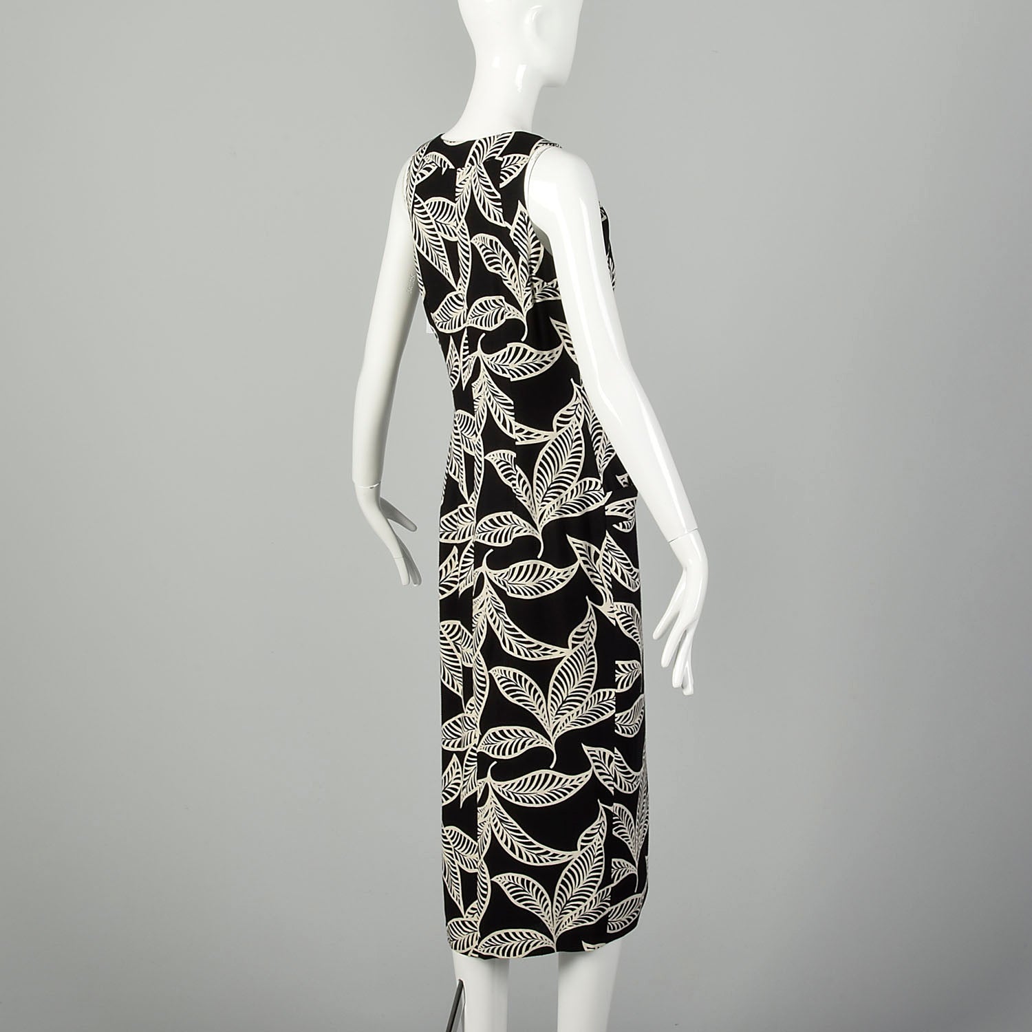Medium 1990s Tropical Print Black Dress Casual Sleeveless