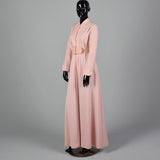 1970s Pink Knit Maxi Dress with Cape