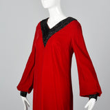 1960s Red Velvet Dress with Poet Sleeves