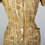1950s Novelty Print Cotton Dress