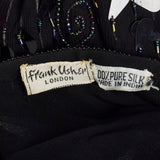 1970s Frank Usher Black Beaded Silk Dress
