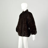 Large 1980s Coat Blackgama Real Mink Fur Oversized Zip Front Bomber Jacket Winter