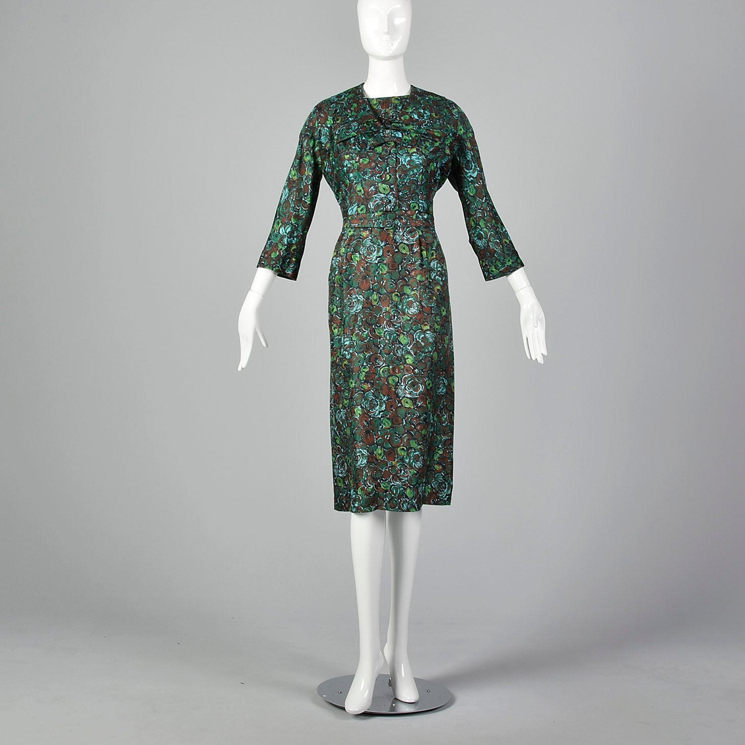 Large 1950s Silk Dress and Jacket Set