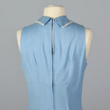 1950s Blue Dress with Floral Lace Trim