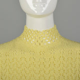 Medium 1970s Boho Dress Hippie Bell Sleeve Sheer Yellow Bohemian Knit