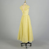 Small 1950s Creamy Yellow Formal Dress Evening Gown Full Length Layered Ruffle Wedding Prom