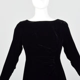 1960s Black Velvet Long Sleeve Dress