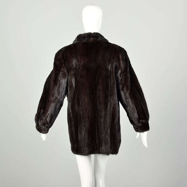 Medium 1980s Jacket Brown Shawl Collar Real Mink Fur Winter Car Coat