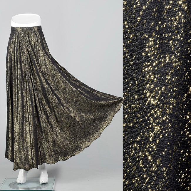 1980s Holly Harp Metallic Black & Gold Skirt