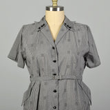 XXL 1950s Black Checkered Dress Short Sleeve Waist Belt