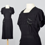 1950s Black Dress with Beaded Loops and Sash