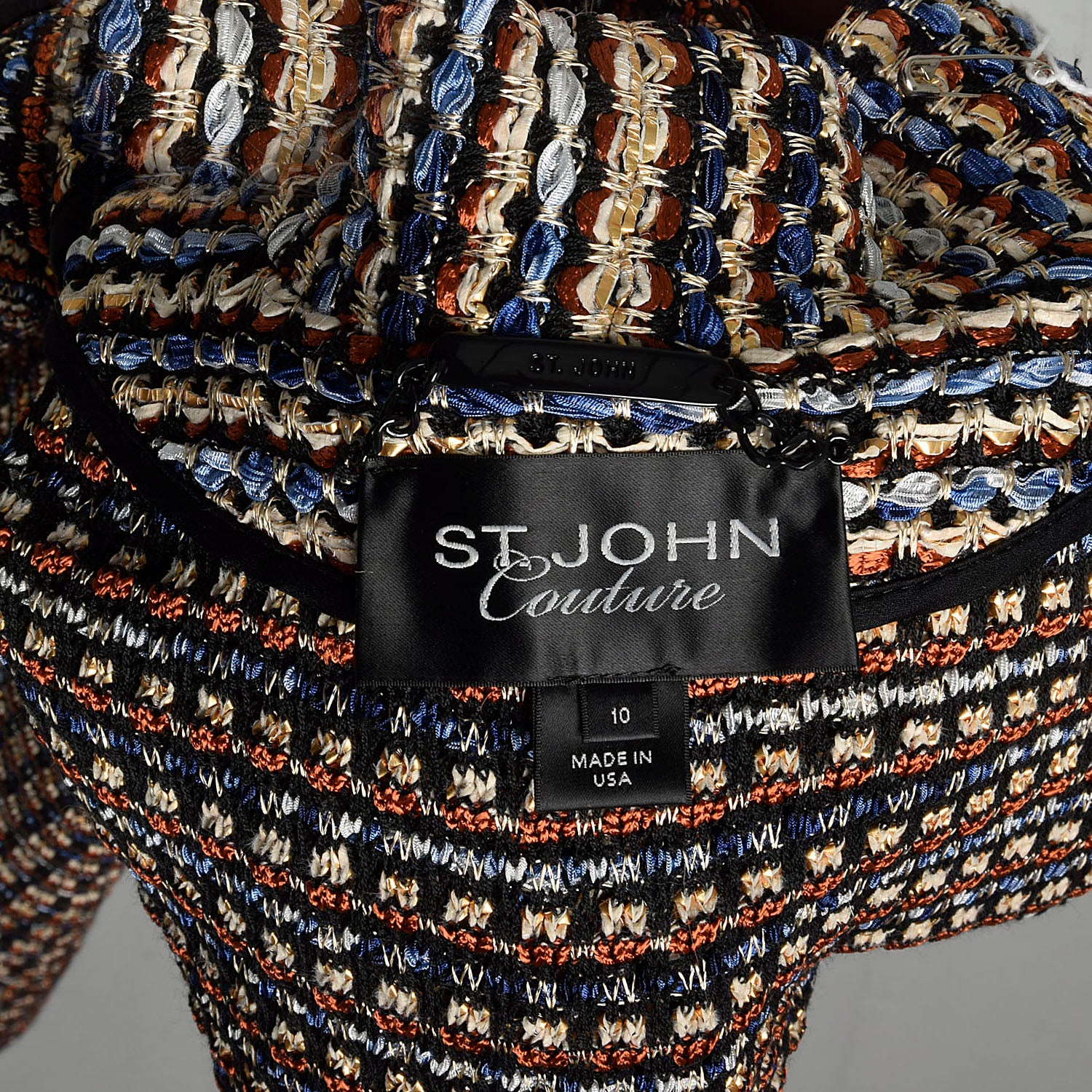 Small-Medium 2010s St.John Couture Sweater Loose Clutch Coat Multicolor Stripe Jacket