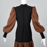 1980s Adolfo Black Knit Dress with Bishop Sleeves