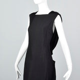 1960s Chloé Black Linen Dress with Draped Silk Jersey Back