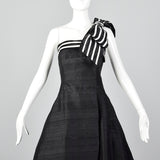 1980s Victor Costa Black Petal Skirt Dress