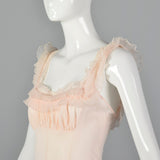1950s Pink Nylon Nightgown with Ruffle Trim