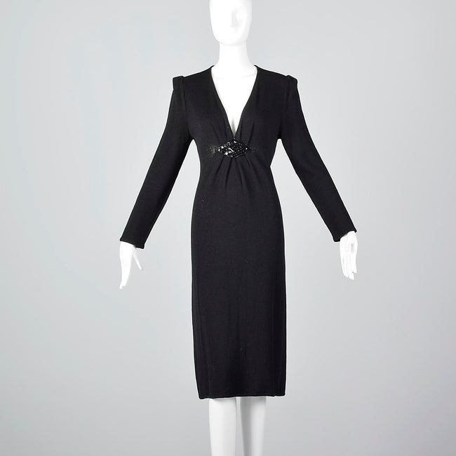 St John Long Sleeve Winter Dress with Plunging Neckline