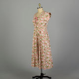 XL 1950s Day Dress Floral Cotton Pink Shirtwaist Lightweight Fit and Flare