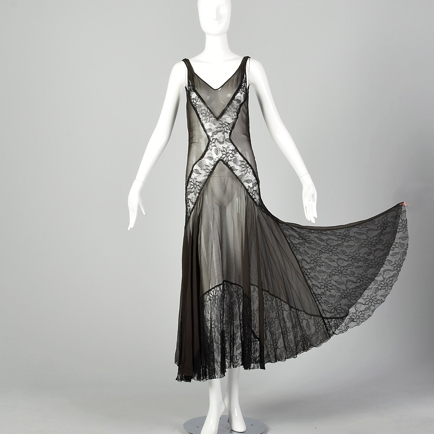 XS 1930s Sheer Black Silk and Lace Dress and Jacket