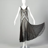 XS 1930s Sheer Black Silk and Lace Dress and Jacket