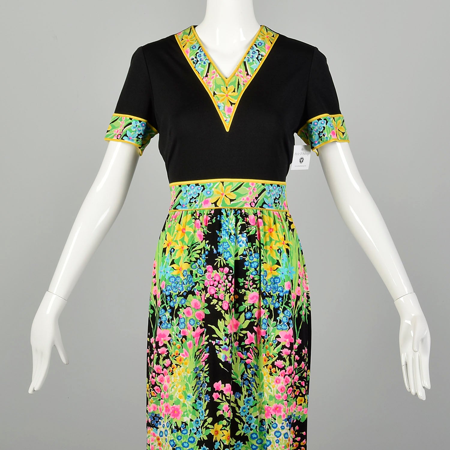 Medium 1970s Mr Dino Floral Maxi Dress Colorful Signature Print