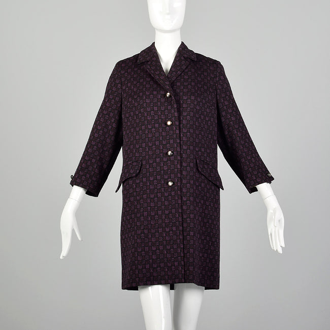 Medium 1960s Purple and Black Coat with Chinese Character Pattern