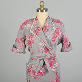 XXL 1950s Seersucker Wrap Dress Novelty Print Grey Hot Pink Casual Summer Day Dress House Dress