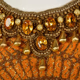1970s Adele Simpson Evening Dress Metallic Orange Formal Gown with Long Sleeves