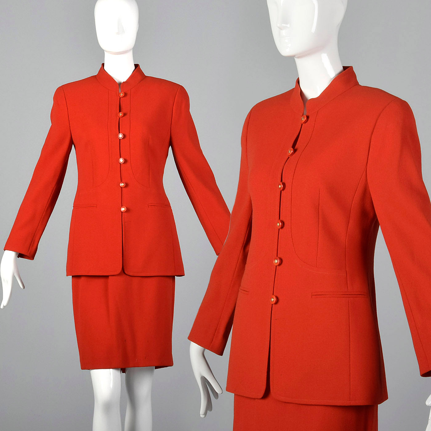 1980s Louis Feraud Red Skirt Suit in Wool Crepe