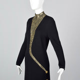 1980s St John Evening Long Black Knit Formal Dress with Gold Sequin Design