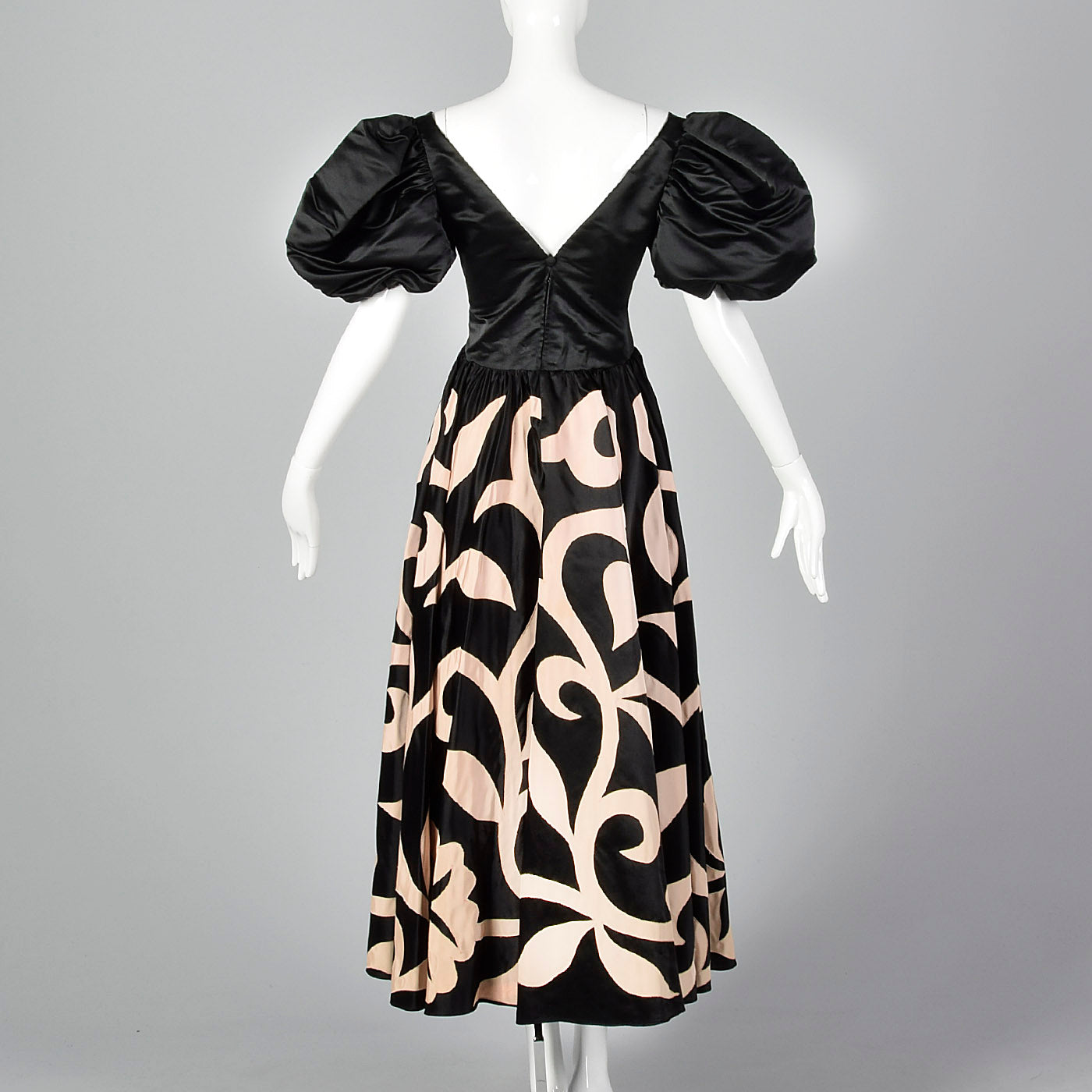 1980s Black Party Dress with Applique Full Circle Skirt