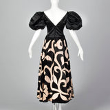 1980s Black Party Dress with Applique Full Circle Skirt